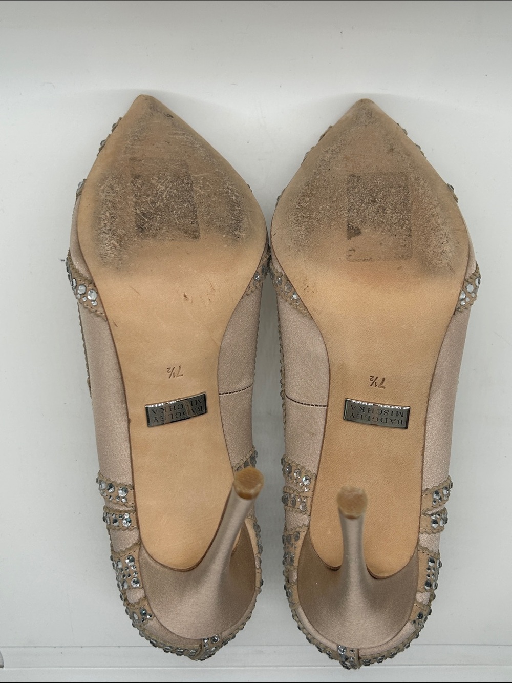 Badgley Mischka Rouge Nude Crystal Pointed-Toe Stiletto Heels Shoes **Sz 7.5**🔥🔥 - Picture 8 of 8